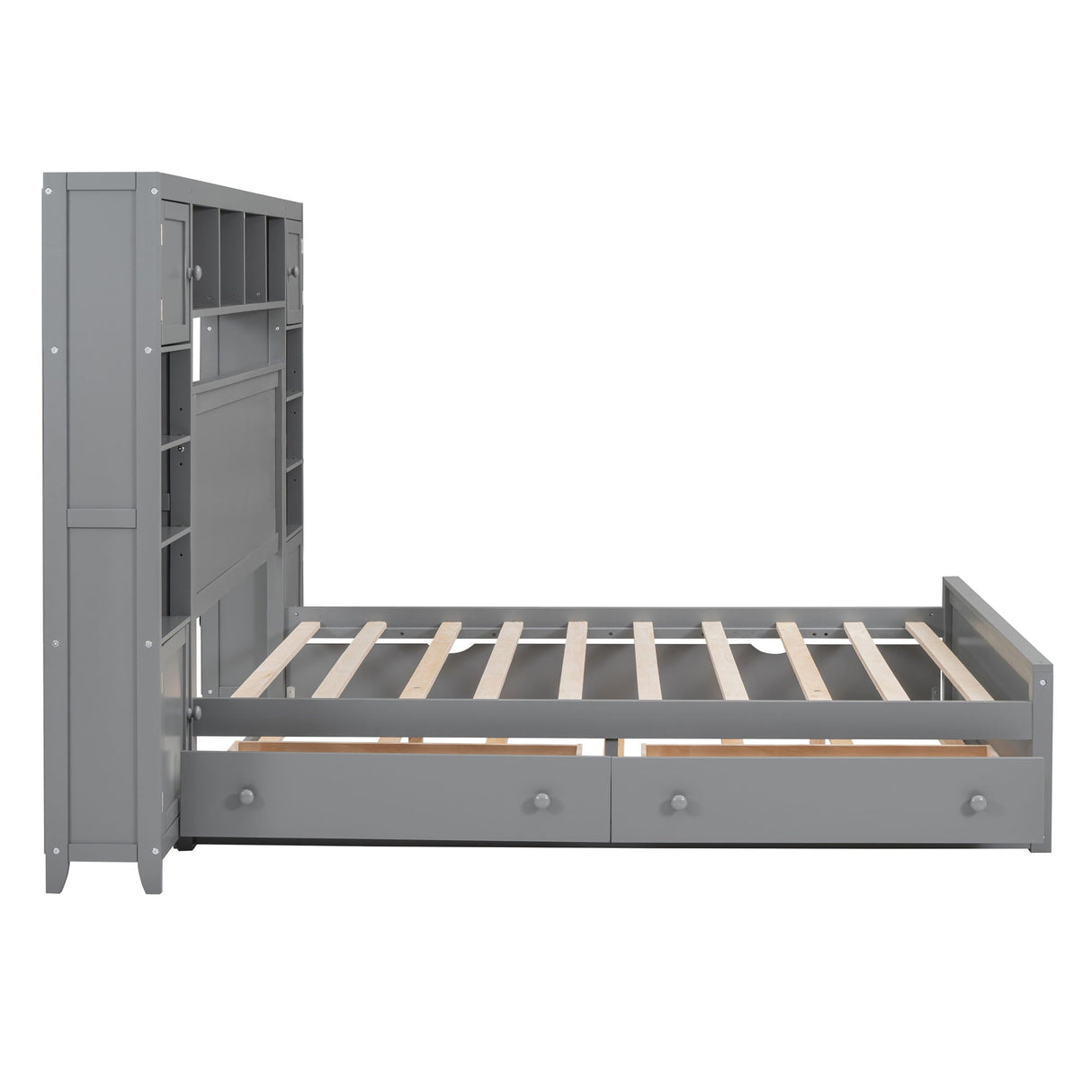 Bed With All In One Cabinet, Shelf And Sockets, Trundle