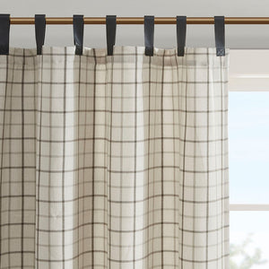 Plaid Faux Leather Tab Top Curtain Panel with Fleece Lining
