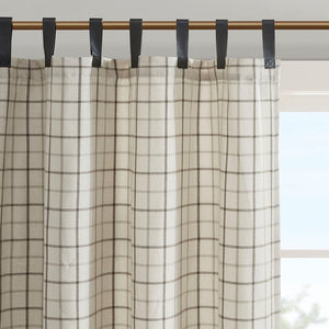 Plaid Faux Leather Tab Top Curtain Panel with Fleece Lining