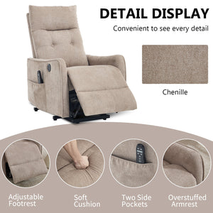 Khaki Chenille Power Lift Recliner Chair with Massage and Heat