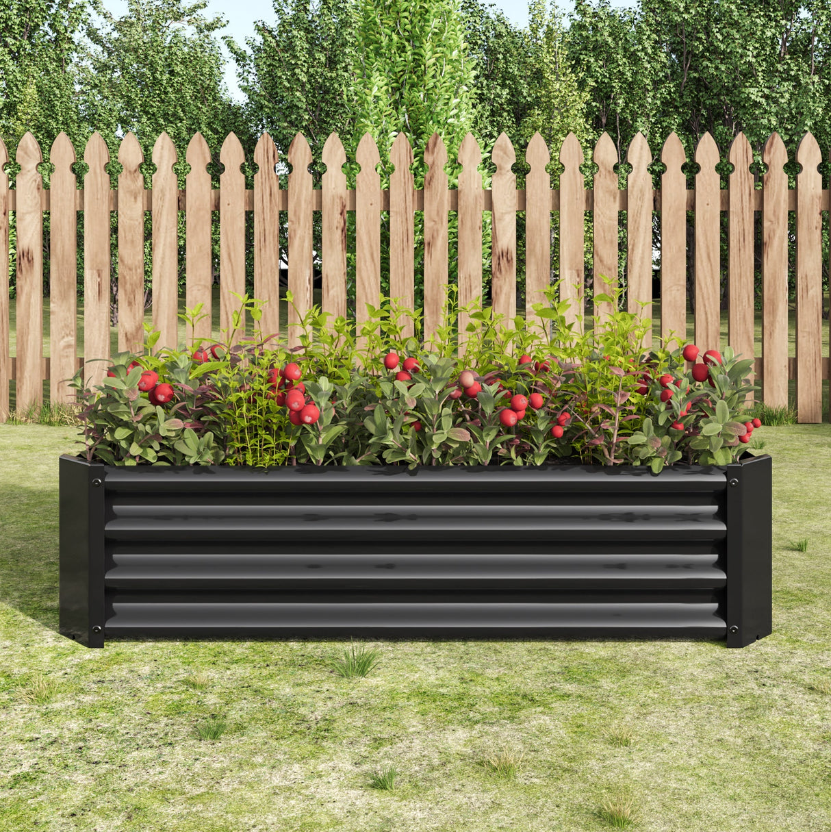Metal Raised Garden Bed, Rectangle Raised Planter 4×2×1ft for Flowers Plants, Vegetables Herb Black