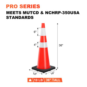 36" Heavy-Duty Traffic Cones with High-Visibility Reflective Collars - 4 Pack