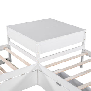 L Shaped Platform Bed With Trundle And Drawers Linked With Built In Desk