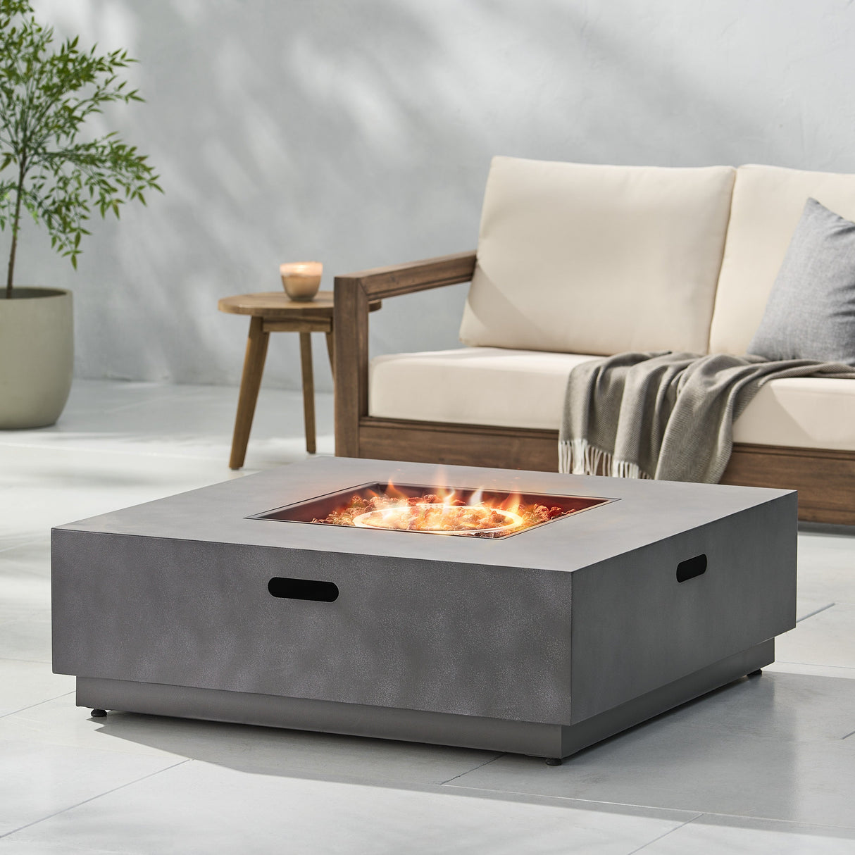 Modern Square Iron Fire Pit 50,000 BTU Stone Gray 39-Inch
