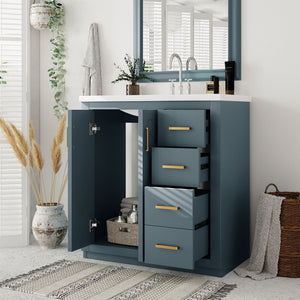 Bathroom Vanity with Ceramic Sink and Storage Cabinet - Dark Green, White, Black, or Blue