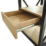 1 Piece Modern End Table with Drawer - Natural Wood & Tempered Glass