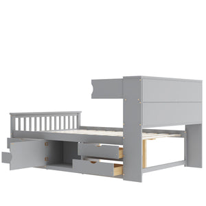 Captain Platform Bed Frame With Bookcase Headboard, 4 Drawers, Storage Shelves