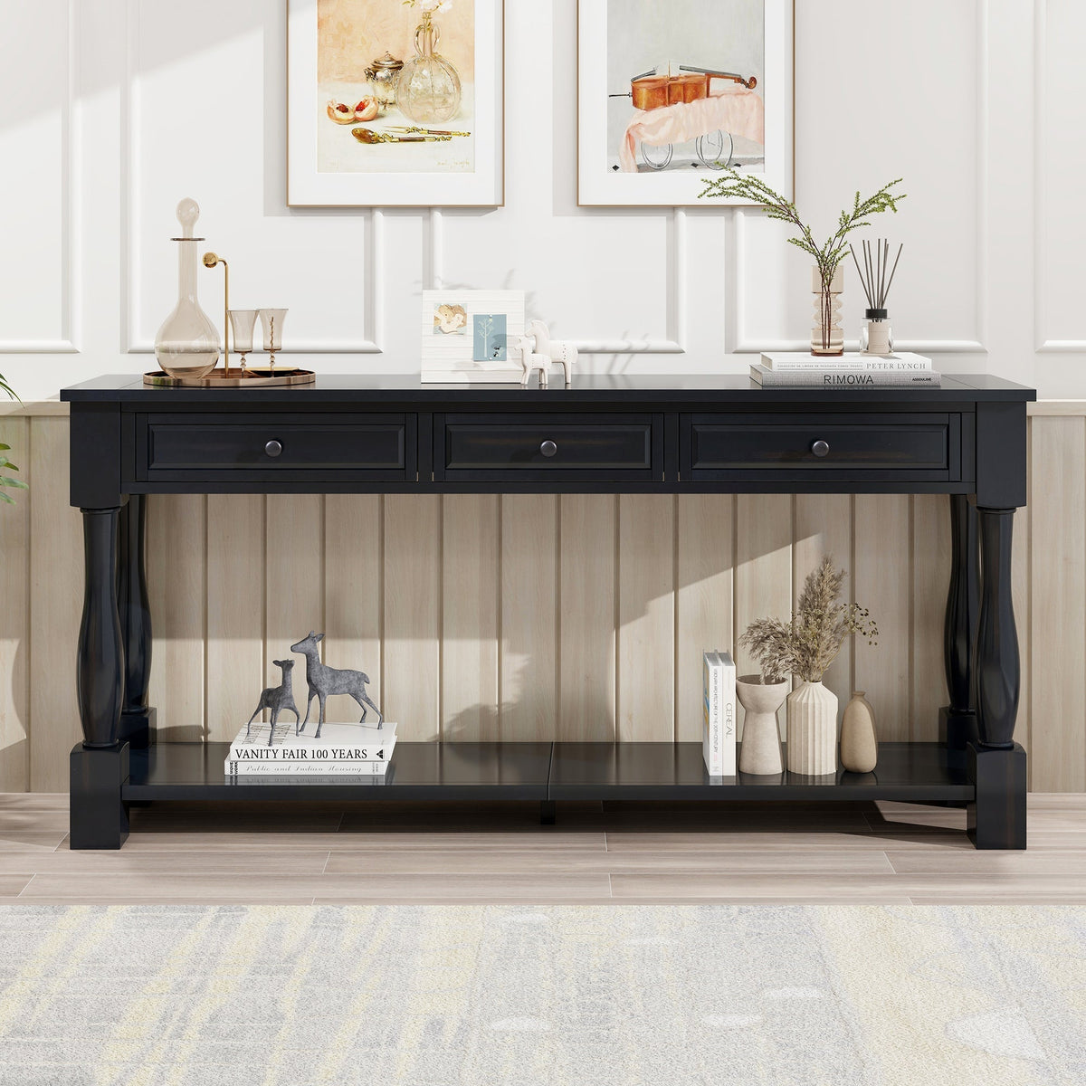 TREXM 63" Long Console Table with Drawers and Shelf