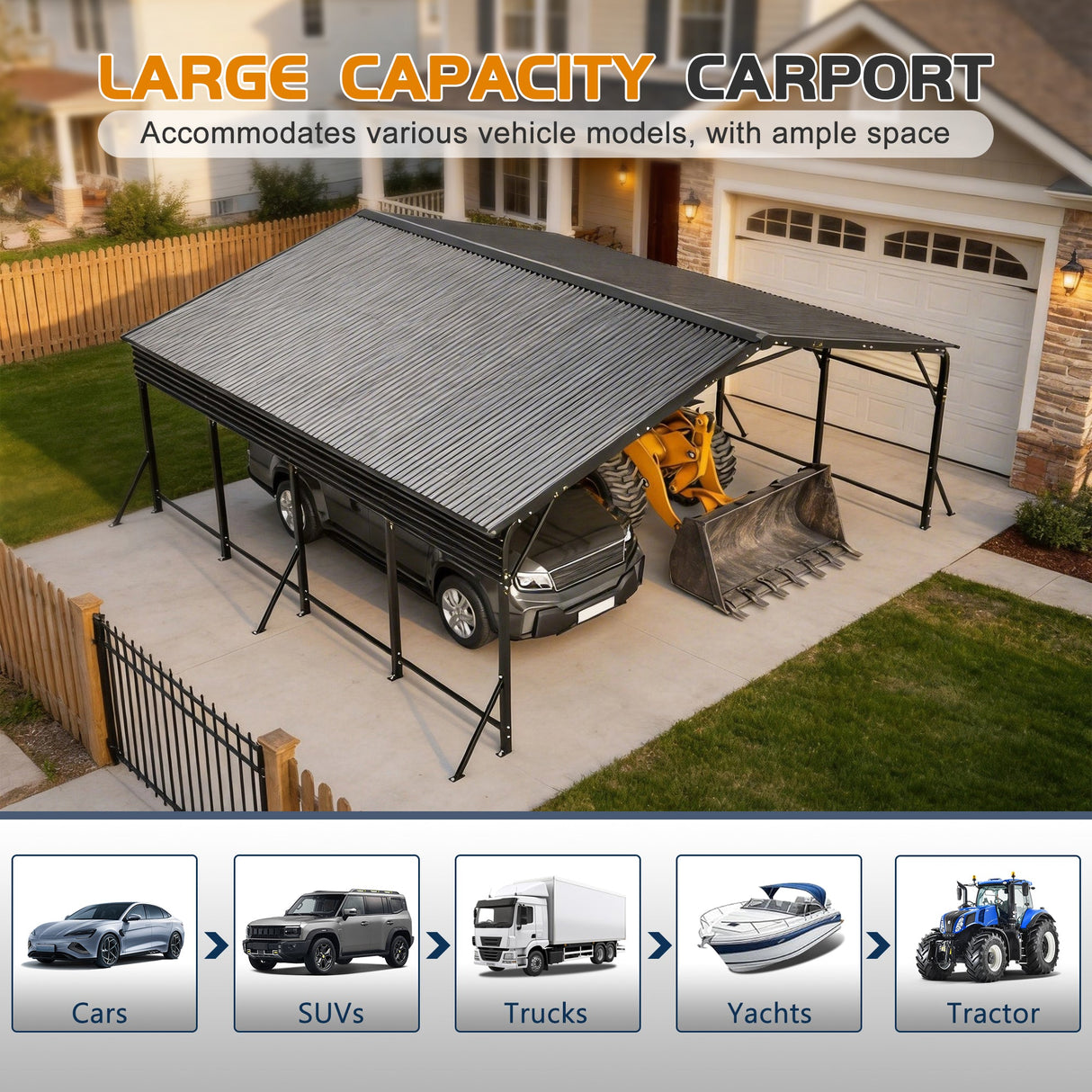 20'x20' Galvanized Steel Carport Canopy