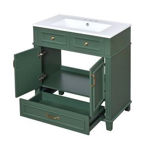 Bathroom Vanity with Sink and Storage Cabinet - White, Blue, or Dark Green