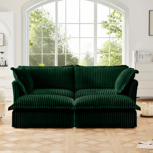 Slipcovered 2 Seater Sofa with 2 Ottomans