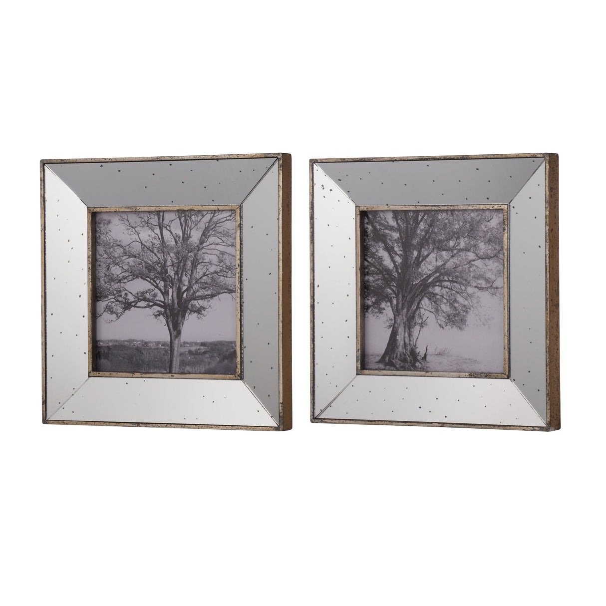 S/2 Vintage Silver Reflective Picture Frames, 15x15