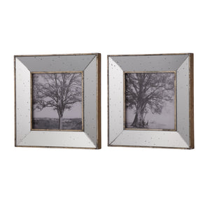 S/2 Vintage Silver Reflective Picture Frames, 15x15