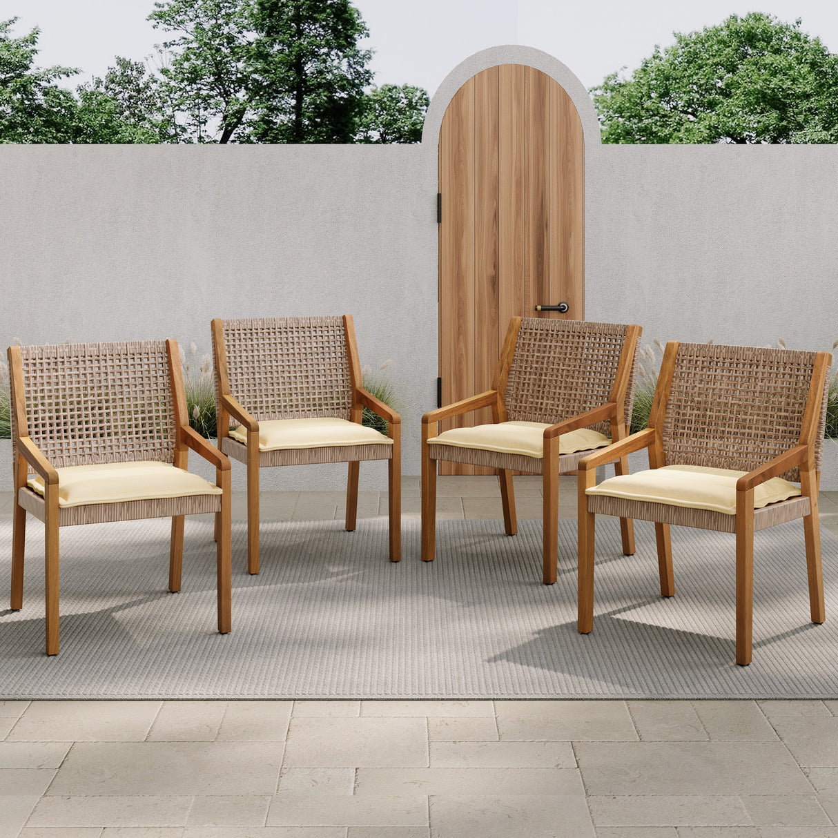 Outdoor Dining Set – Acacia Wood Hermosa Table & Wicker Chairs