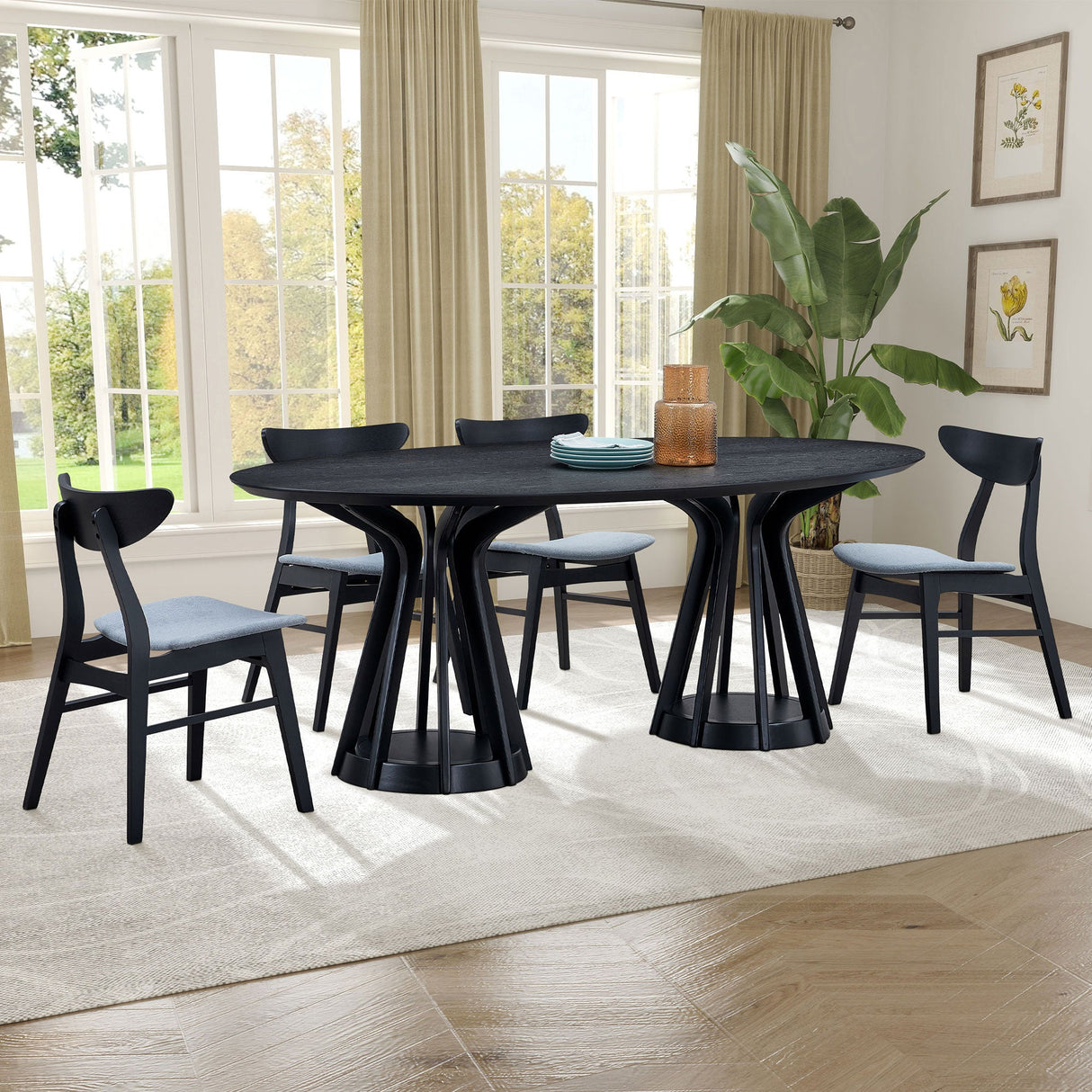 Modern Dining Table Set of 7: 1 Table + 6 Chairs