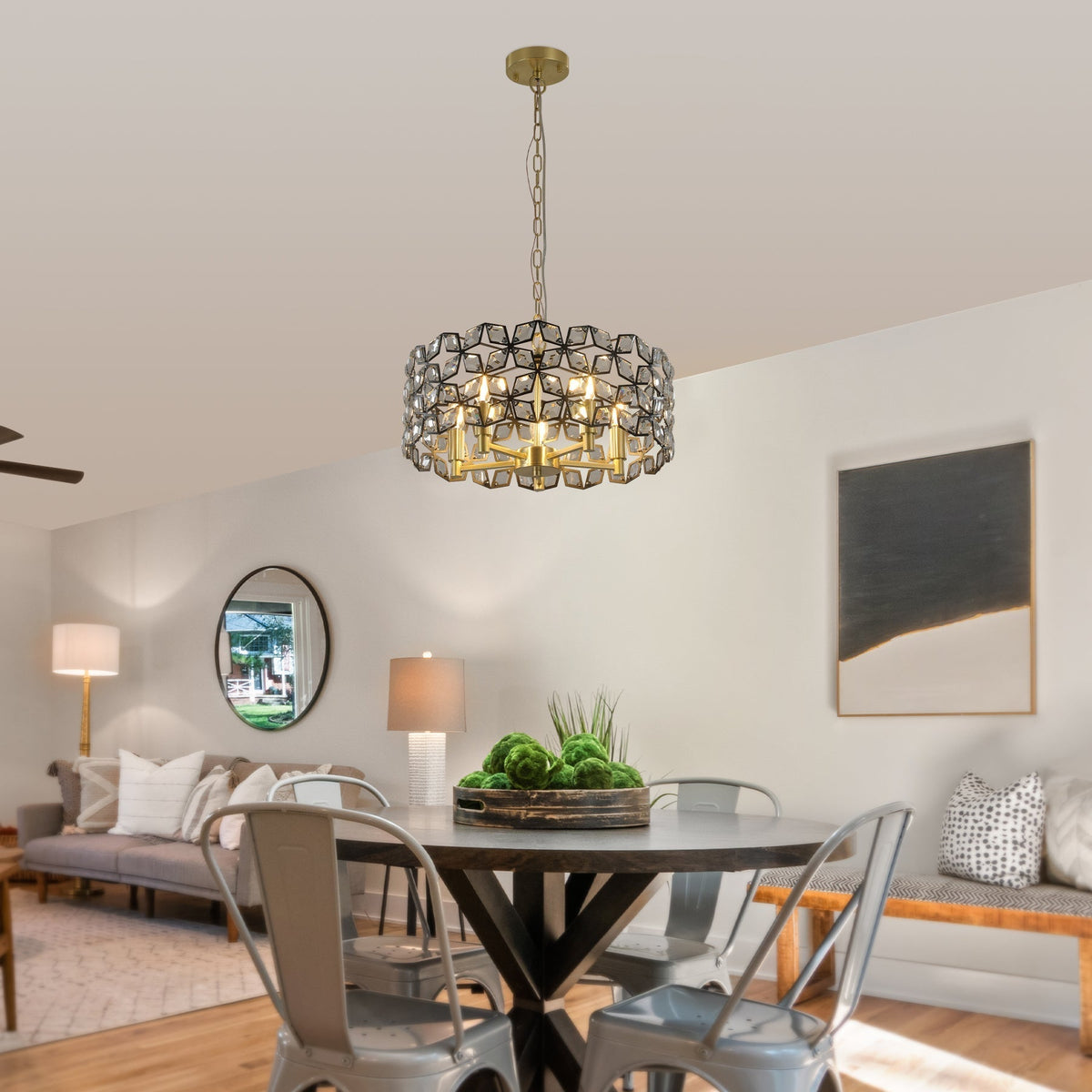 19' Geometric Crystal and BlackGold Round Pendant Chandelier