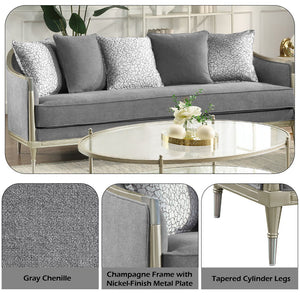 Fernando - Sofa With 5 Pillows - Gray Chenille & Champagne