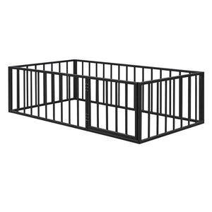 Metal Floor Bed Frame With Fence And Door