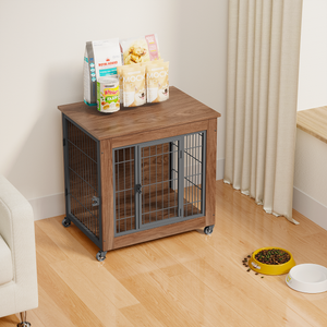 27.2" Dog Crate Furniture with Wheels for Small Dogs
