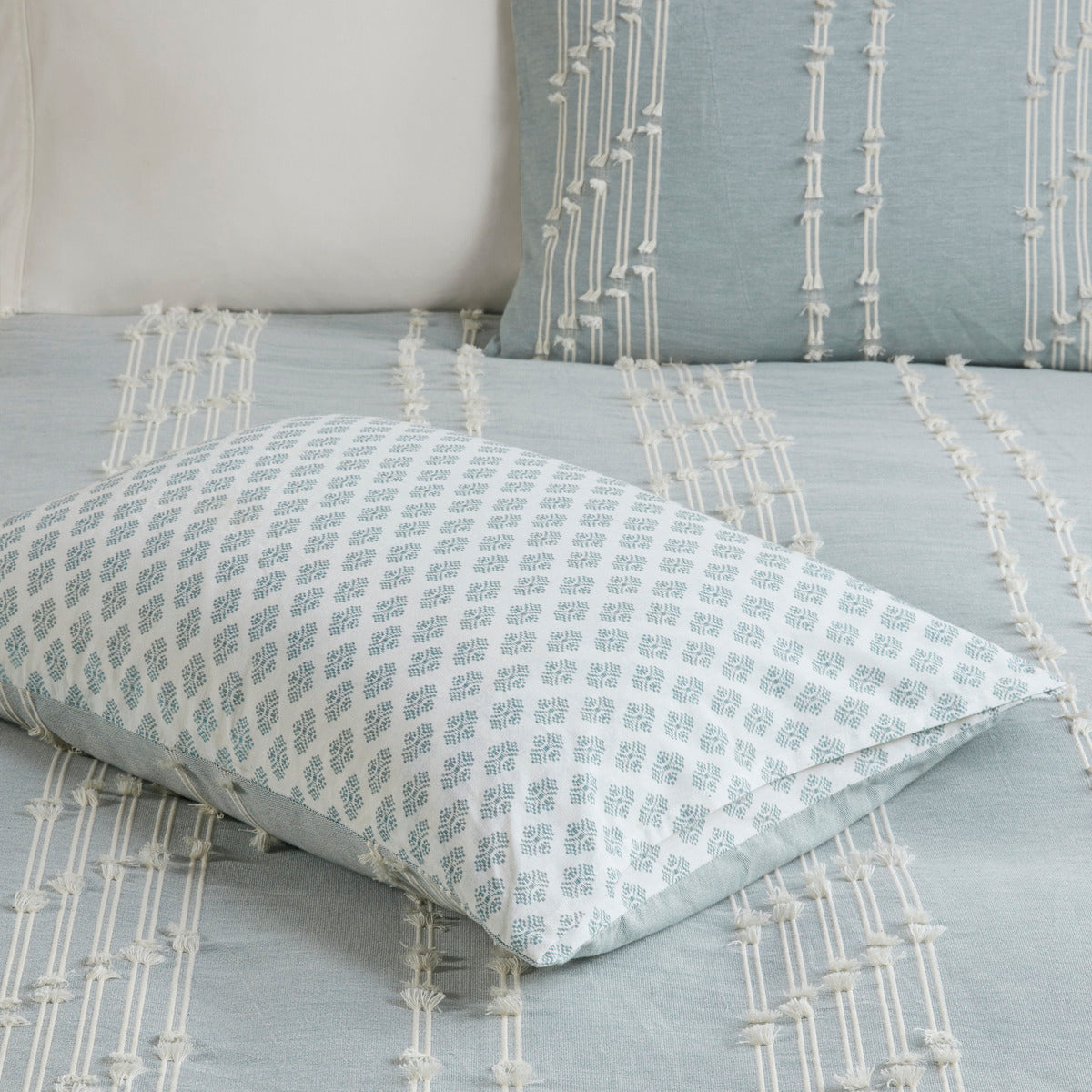 3 Piece Cotton Jacquard Comforter Set Aqua Full/Queen