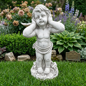 Winged Angel Covering Her Ears Resin Ornament