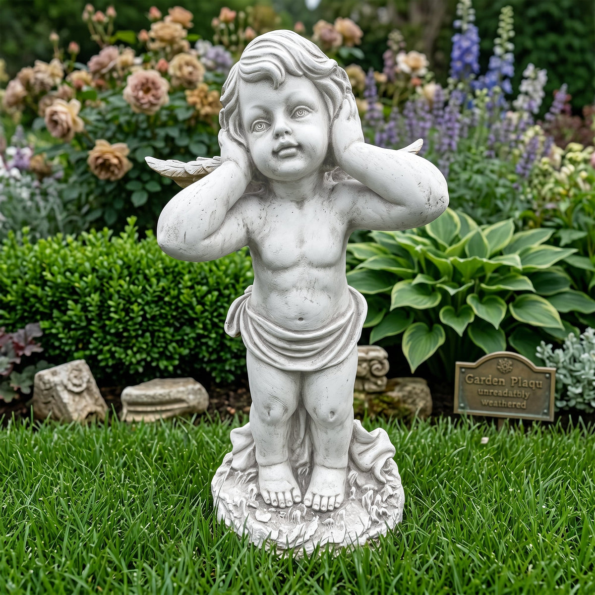 Winged Angel Covering Her Ears Resin Ornament