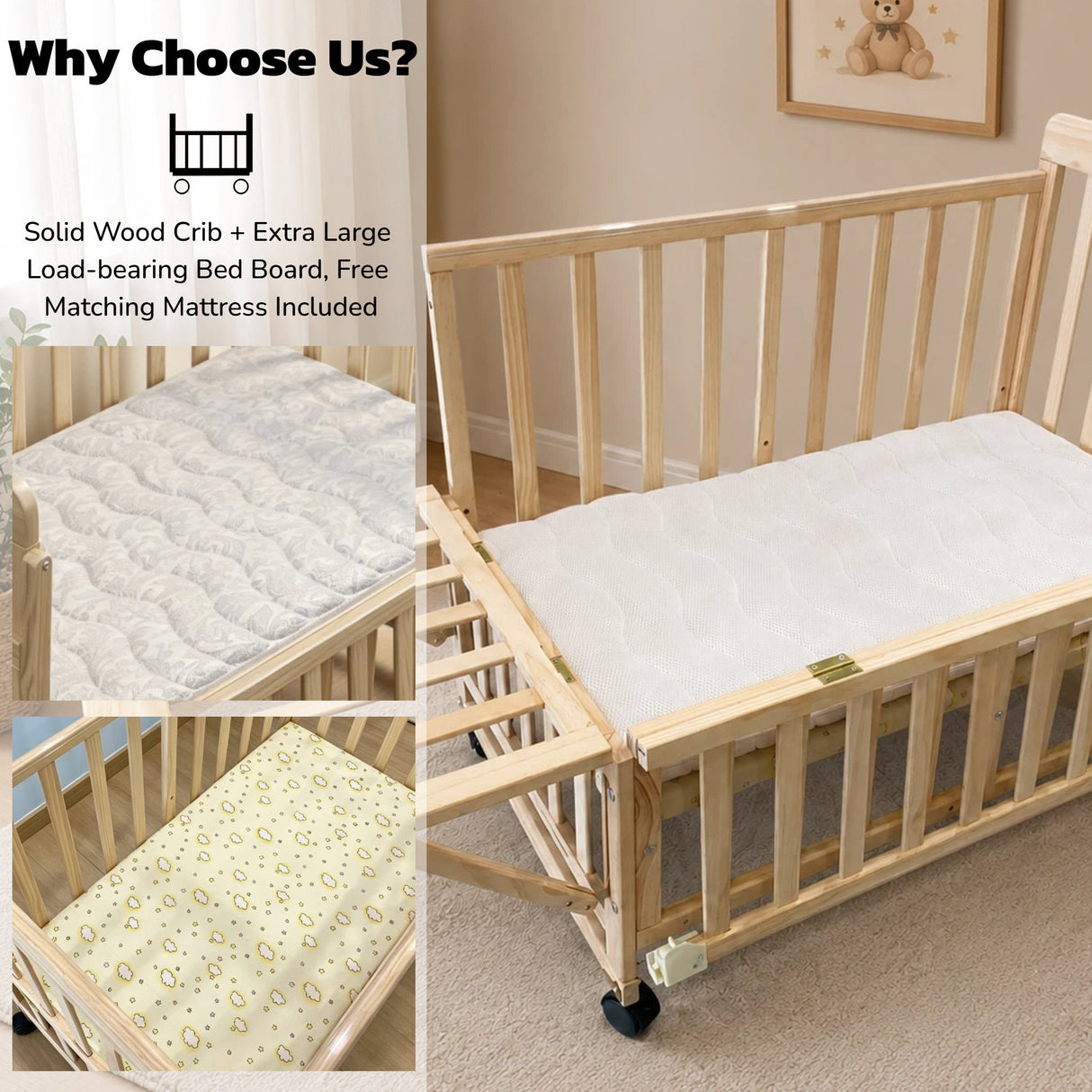 Solid Wood Baby Bassinet