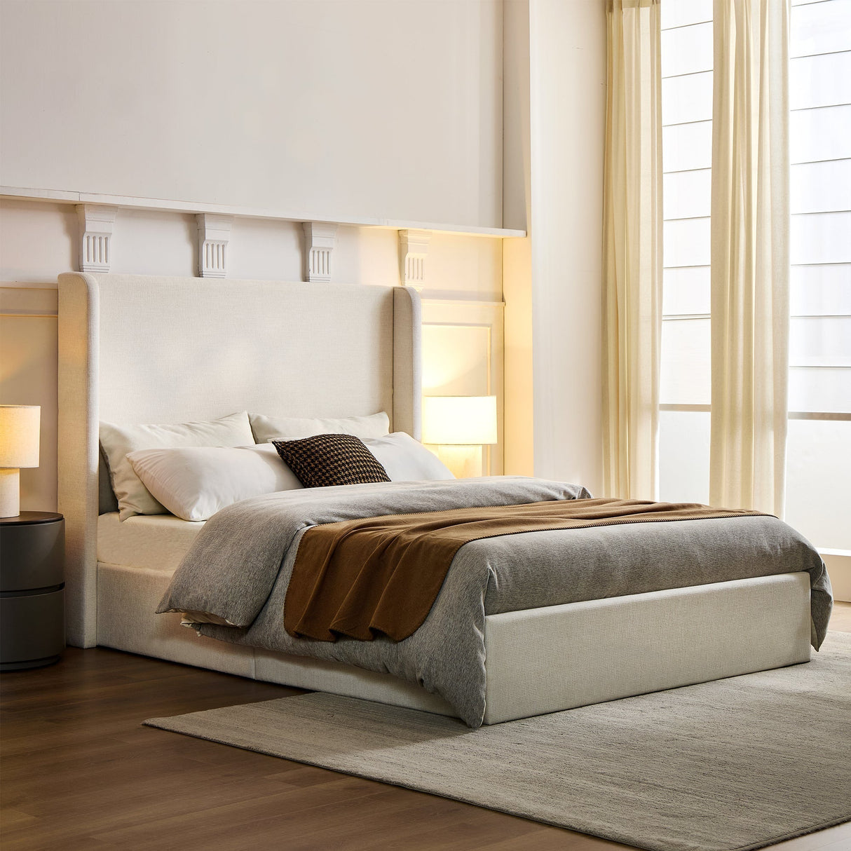 Caron Upholstered Wingback Bed with 52.3" High Headboard, King Size