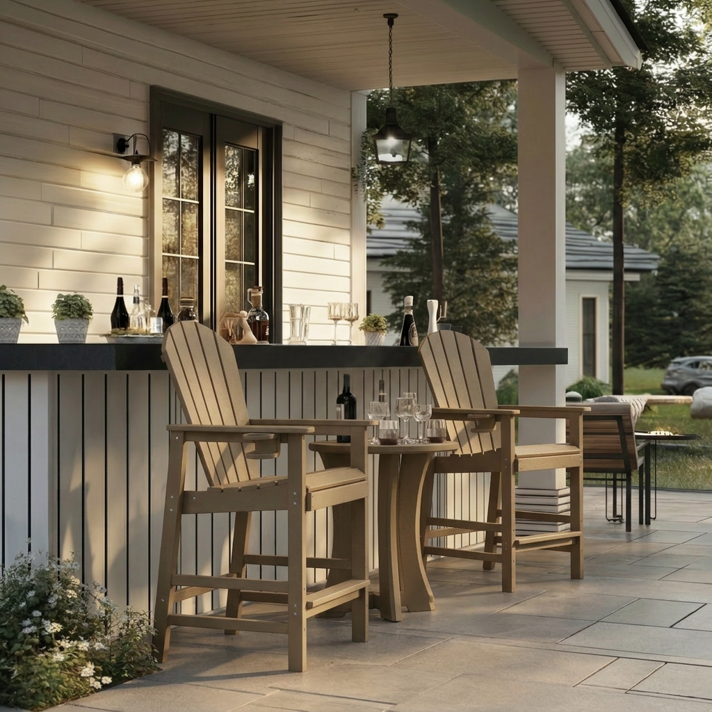HDPE Bar Height Adirondack Chair with Cup Holder, All-Weather Outdoor Patio Chair