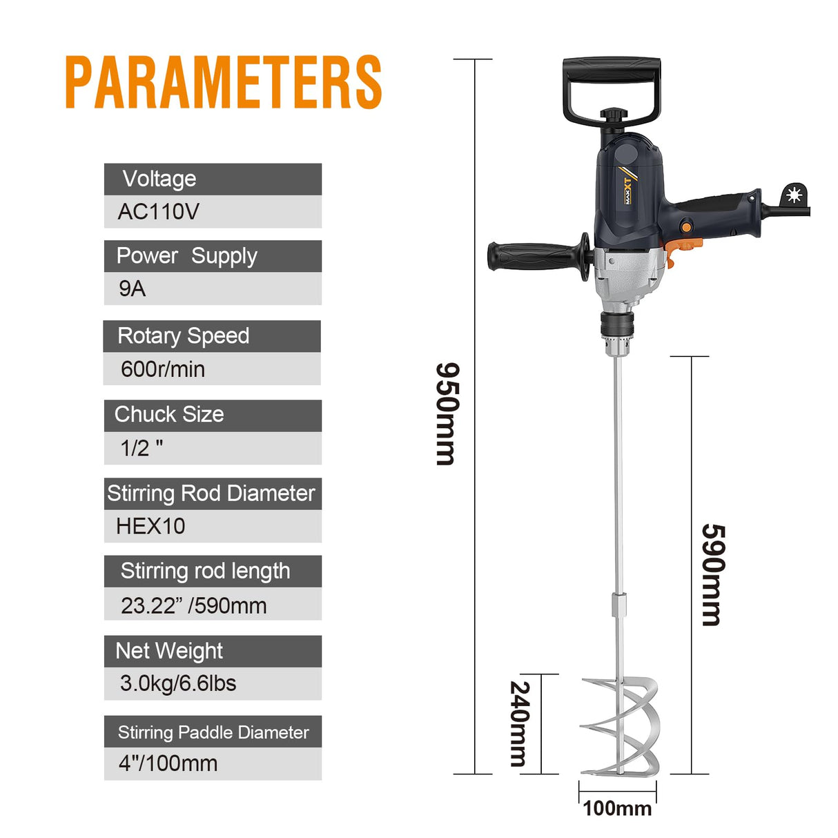 Drill Mixer Set with Spade Handle 1/2 Inch Electric