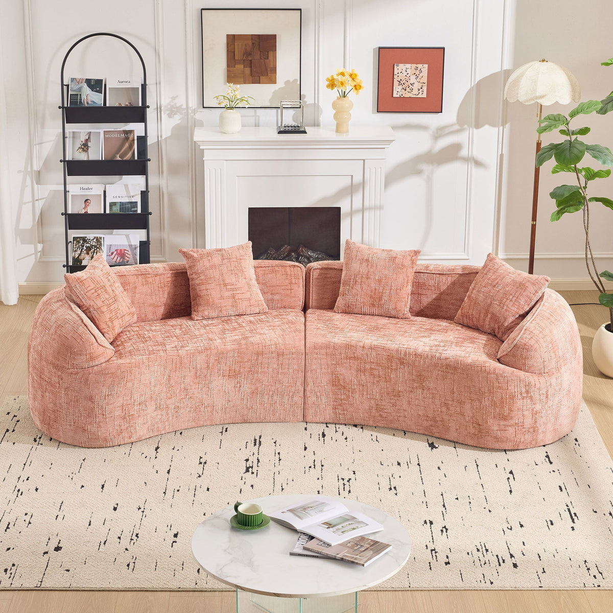 Curved Compressed Sofa, Nordic-Style Design For Living Room