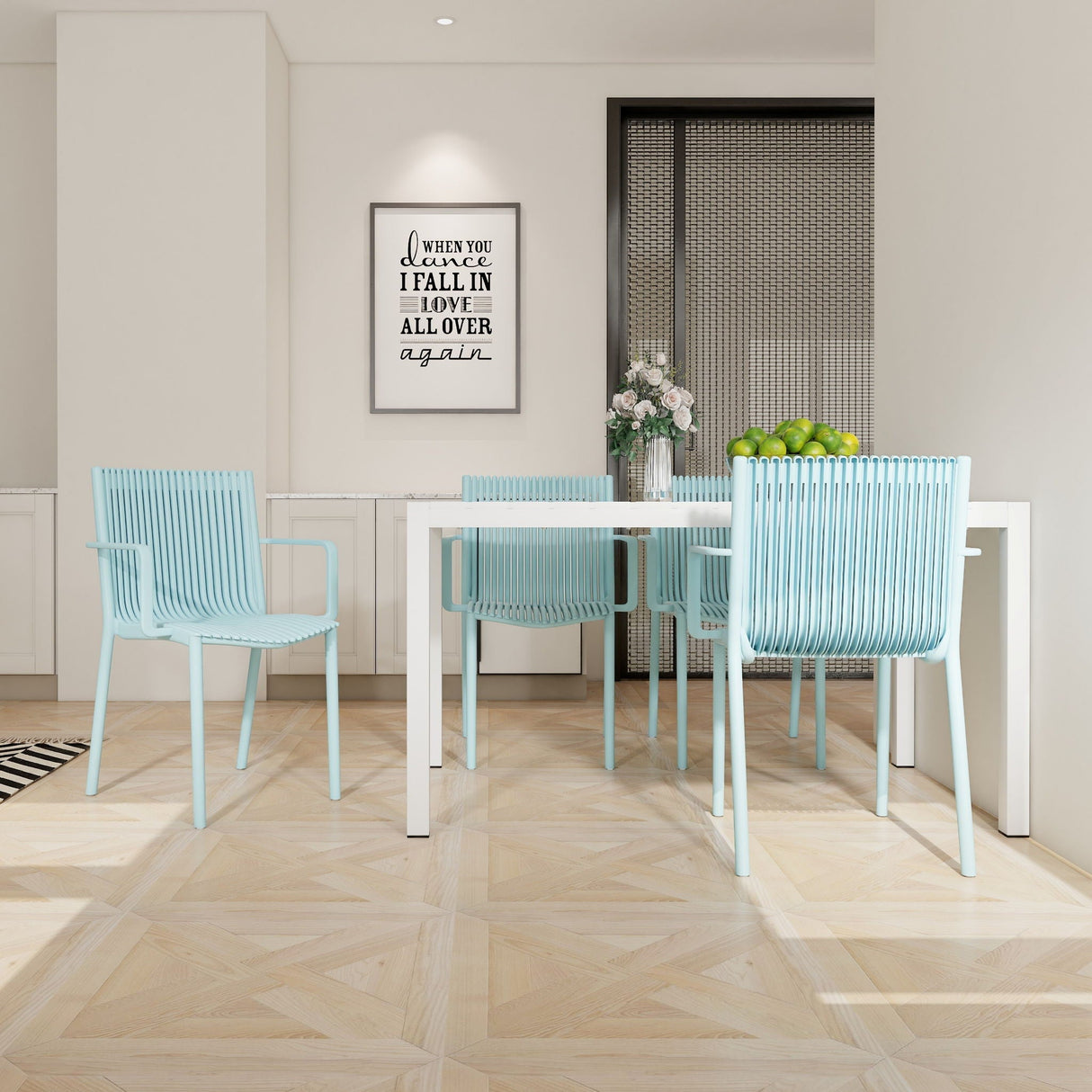 4 Modern Stackable Armchair Matched With Long Table