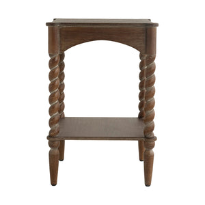 Rustic Brown Wood Coffee Table with Turned Spiral Legs and Lower Shelf