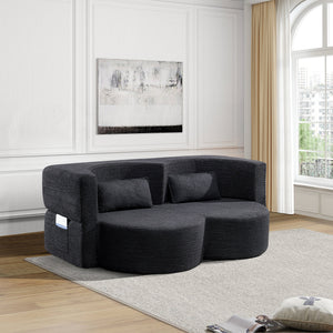 Folding Sofa Bed in Black Teddy Bear Fabric