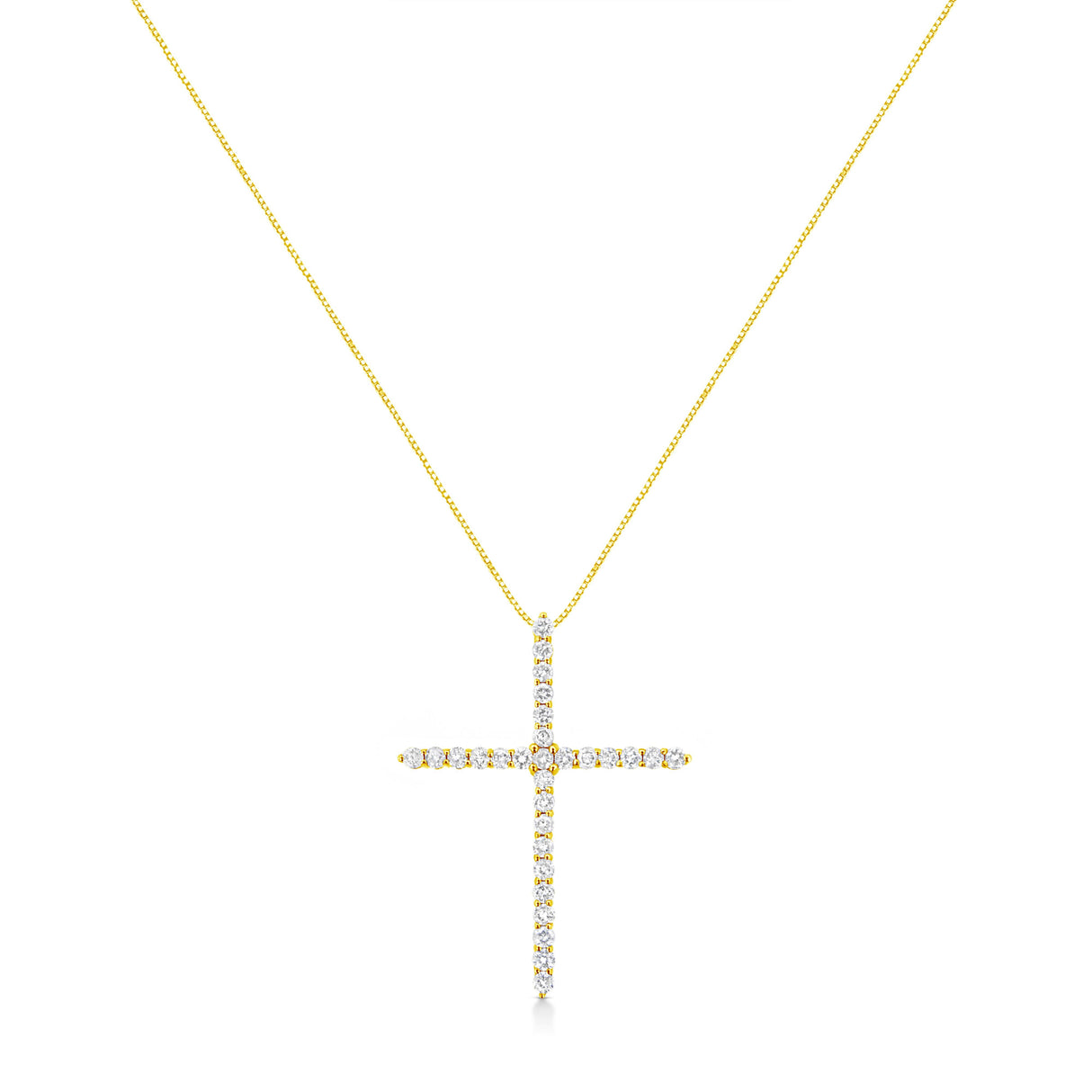 10K Yellow Gold Plated .925 Sterling Silver 3.0 Cttw Prong-Set Round Brilliant Cut Diamond Cross 18" Pendant Necklace (J-K Color, I1-I2 Clarity)