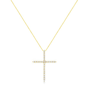 10K Yellow Gold Plated .925 Sterling Silver 3.0 Cttw Prong-Set Round Brilliant Cut Diamond Cross 18" Pendant Necklace (J-K Color, I1-I2 Clarity)