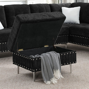 L-Shaped Sectional Sofa With Chaise And Storage Ottoman, Includes 2 Pillows