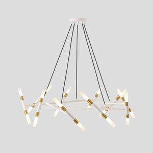 41' White & Golden Modern Chandelier Light Fixture, Branch Design with Frosted Tubes, Black Cords, Adjustable Height Pendant Light for Dining Room, Living Room, or Kitchen Island (Bulb Not Included)