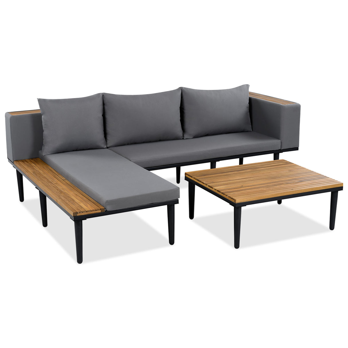 Luxury L-Shaped Acacia Wood Outdoor Sectional Sofa Set