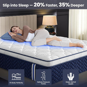 Rresta Hotel Collection - 12" Medium Firm Hybrid Mattress With 5 Zone Support For Back & Hip Relief, Fiber Free, Certipur Us Certified