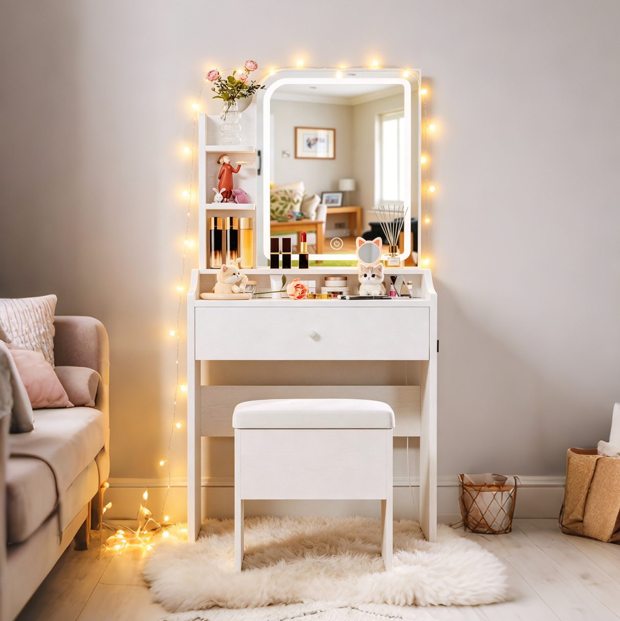 White Vanity Set with Smart LED Mirror
