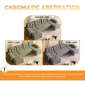 U-Shaped Sleeper Sofa With Pull Out Bed, Removable Armrests & USB Ports For Living Room