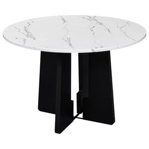 5 Piece Round Dining Table Set, Dining Table And 4 Upholstered Chairs For Dining Room, Kitchen Room, Living Room - White / Gray