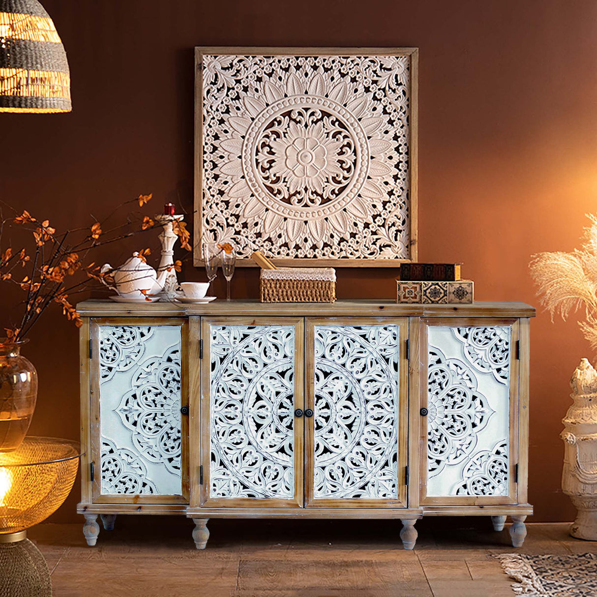 Hollow-Carved Accent Cabinenet