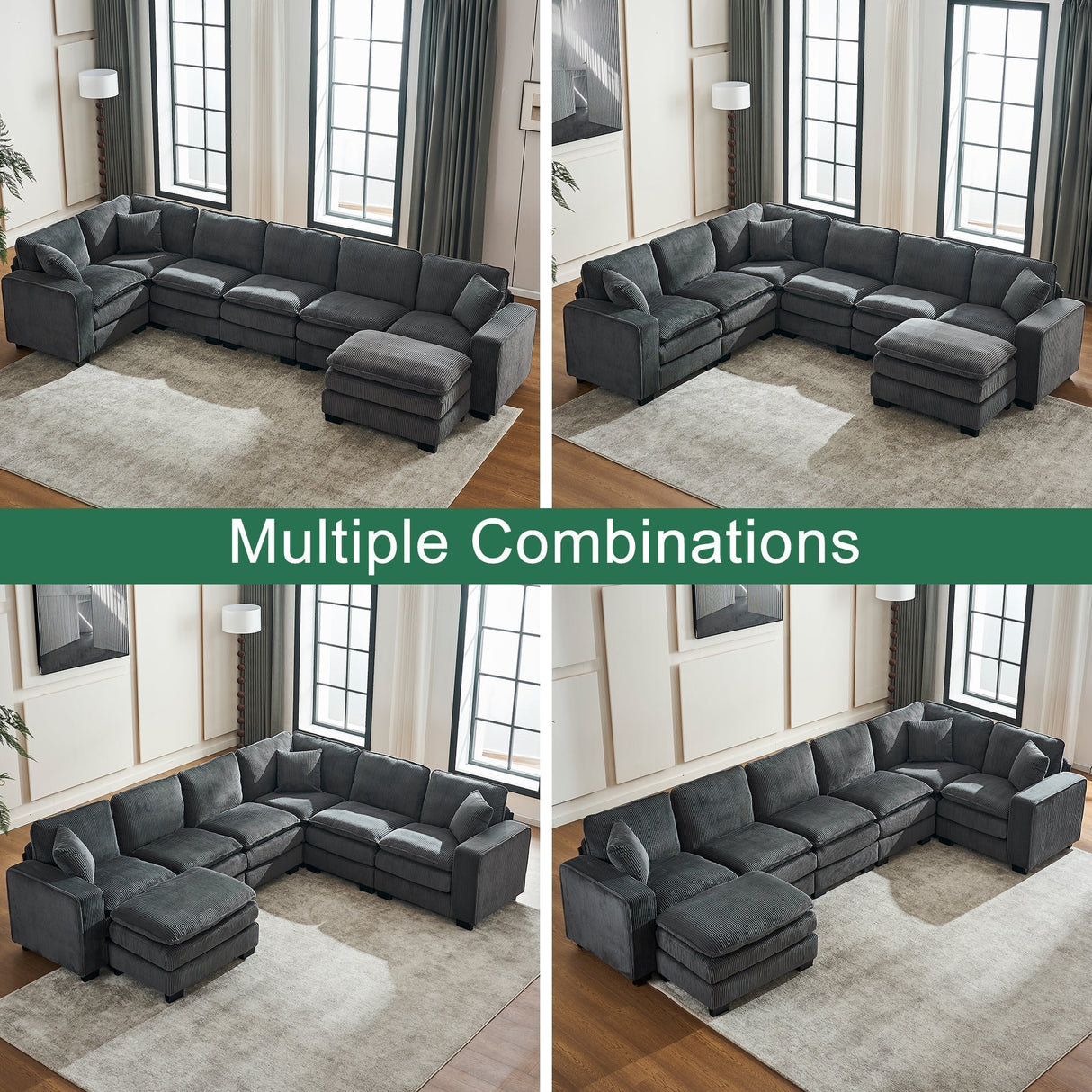 Modern U Shaped 6-Seat Sectional Sofa Couch with Ottoman