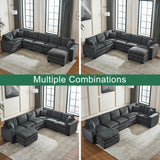 Modern U Shaped 6-Seat Sectional Sofa Couch with Ottoman