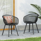 Modern Mykonos Outdoor Dining Chairs Set of 2 with Weather-Resistant Black Plastic Resin