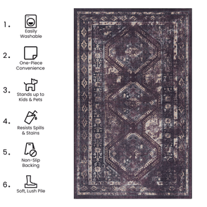 MAVAL Burgundy Washable Rug 8x10 Area Rug