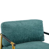 Modern Accent Chair with Plush Cushions and Wooden Armrests
