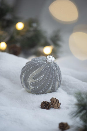 Decorative Hanging Glass Christmas Ball Ornaments - Set of 6 with Elegant Glass Design - Pearl Silver or Purple